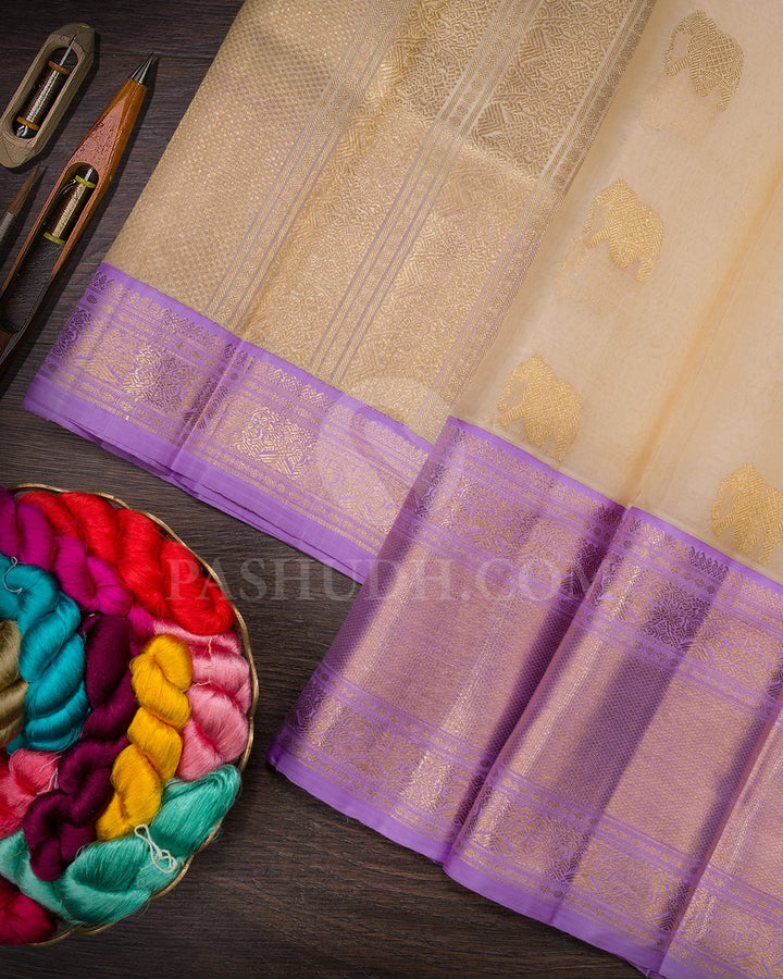 Half White And Lavender Kanjivaram Silk Saree-SP401