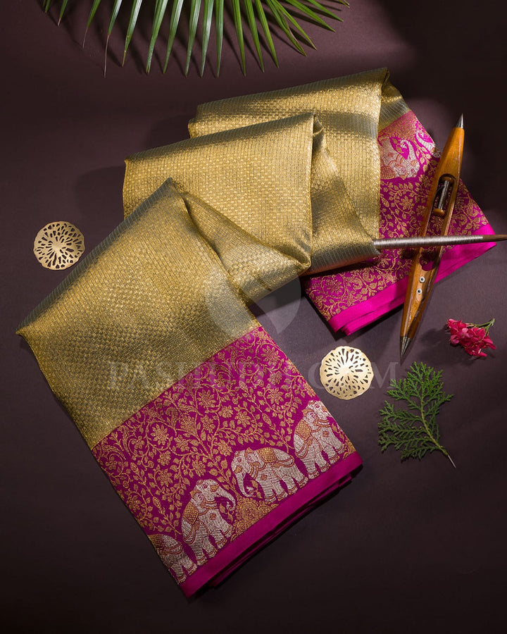 Gold And Rani Pink Kanjivaram Silk Saree-S1713(A)