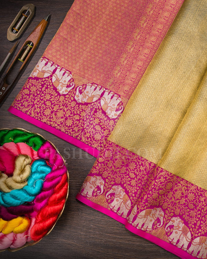 Gold And Rani Pink Kanjivaram Silk Saree-S1713(A)