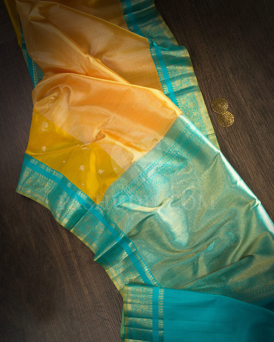 Mango Yellow With Sky Blue Kanjivaram Silk Saree-S1730(A)