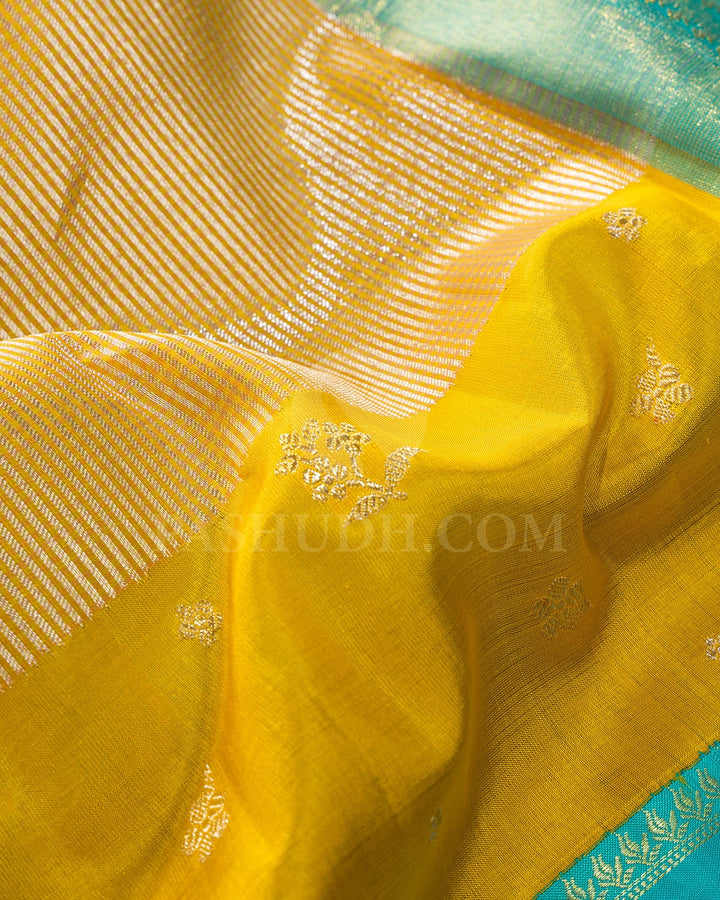 Mango Yellow With Sky Blue Kanjivaram Silk Saree-S1730(A)