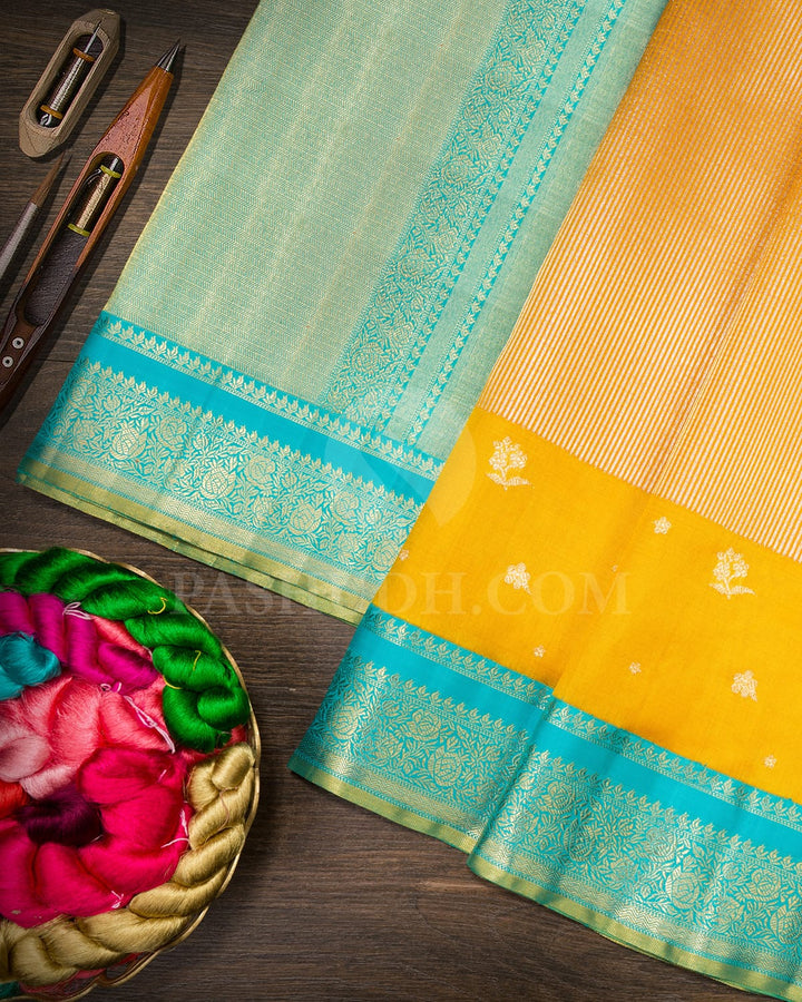 Mango Yellow With Sky Blue Kanjivaram Silk Saree-S1730(A)