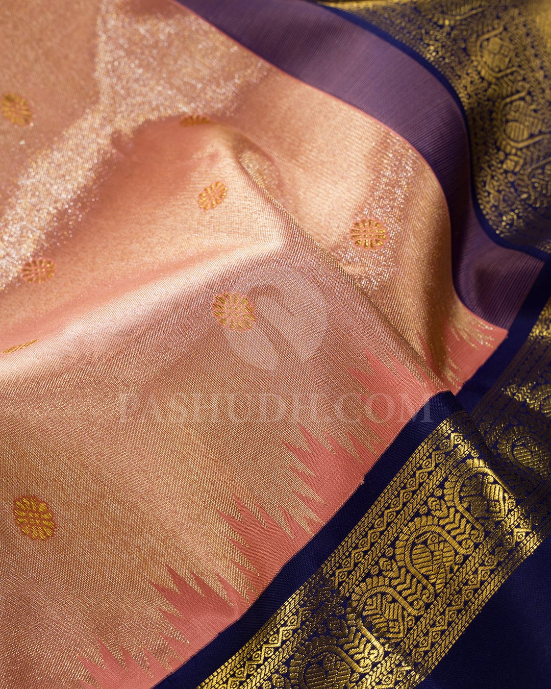 Peach With Navy Blue Kanjivaram Silk Saree-S1673(C)