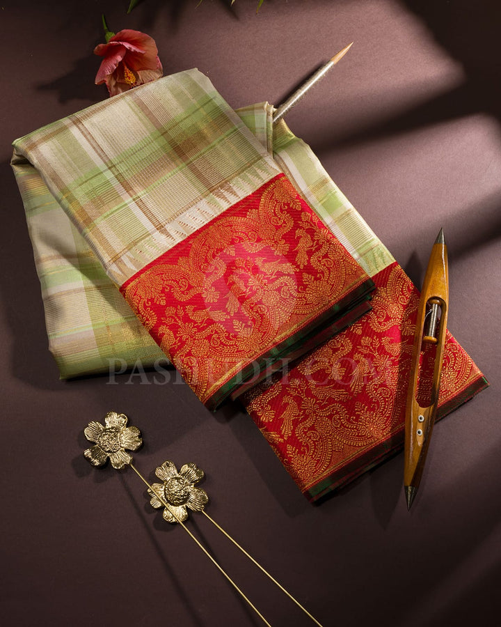 Cream With Red Kanjivaram Silk Saree-S1680(B)