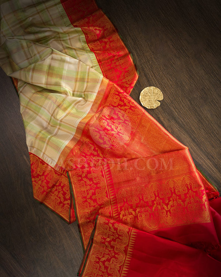 Cream With Red Kanjivaram Silk Saree-S1680(B)