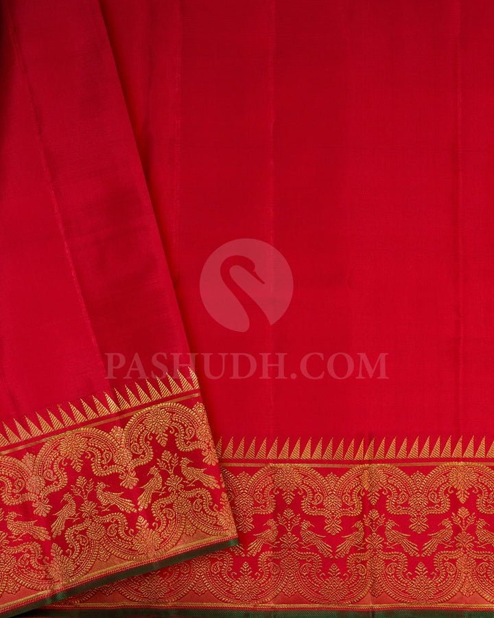 Cream With Red Kanjivaram Silk Saree-S1680(B)