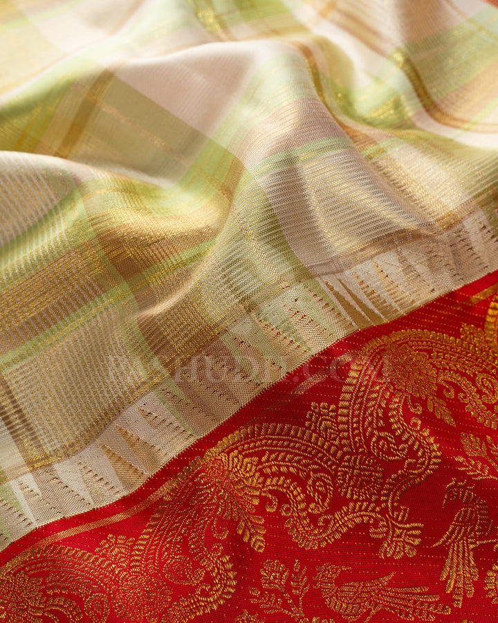 Cream With Red Kanjivaram Silk Saree-S1680(B)