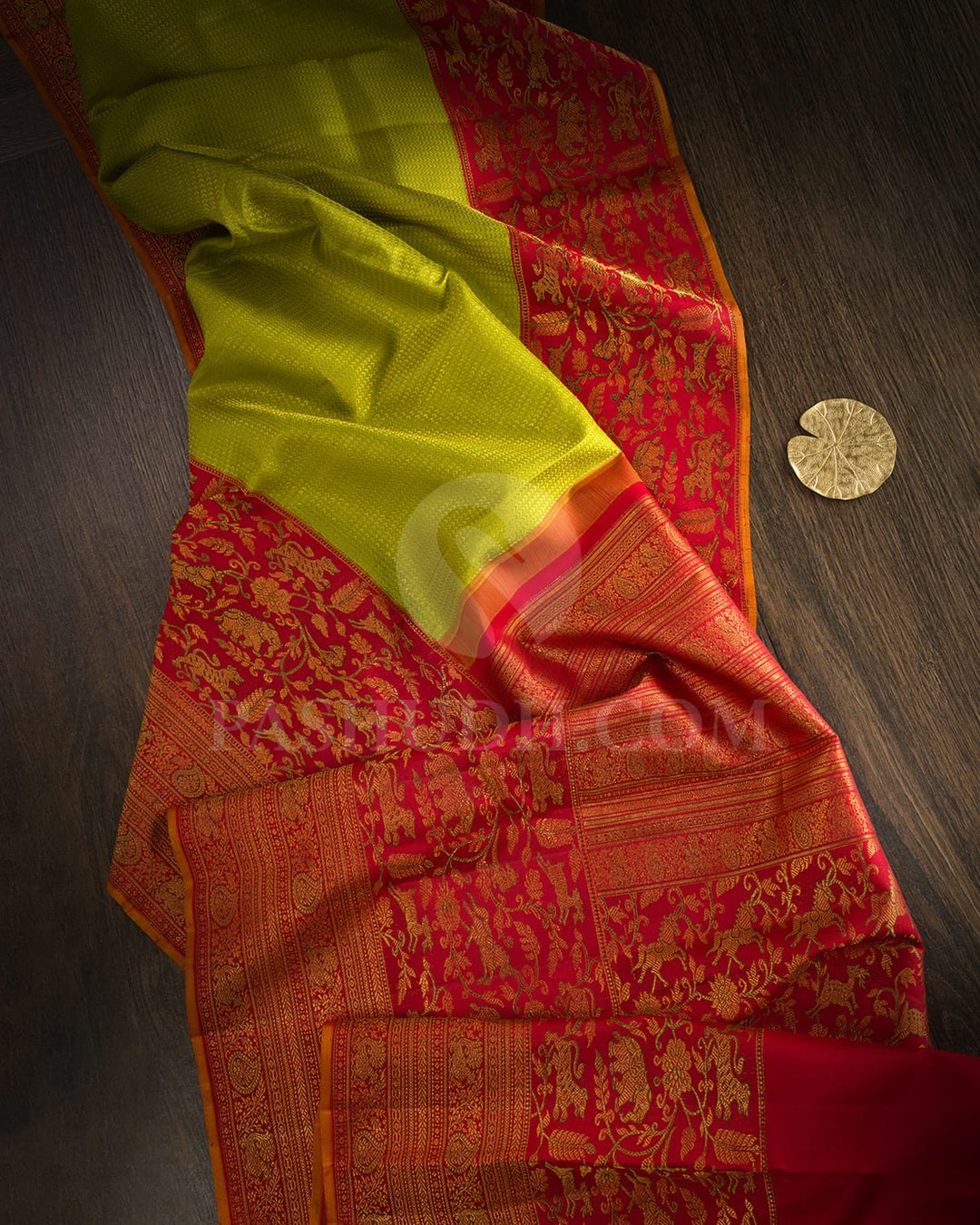 Parrot Green With Red Vanasingaram Kanjivaram Silk Saree-S1665(C)