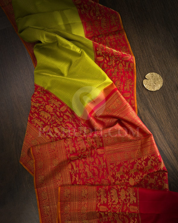 Parrot Green With Red Vanasingaram Kanjivaram Silk Saree-S1665(C)