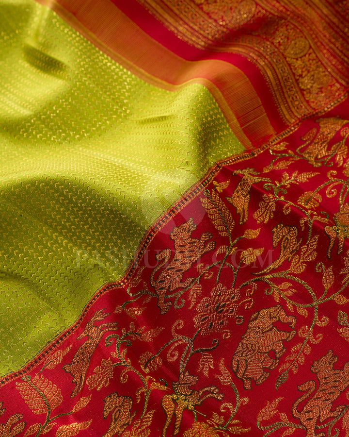 Parrot Green With Red Vanasingaram Kanjivaram Silk Saree-S1665(C)