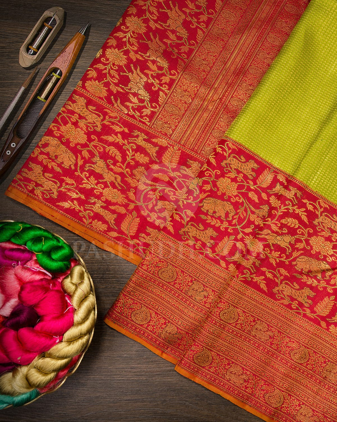 Parrot Green With Red Vanasingaram Kanjivaram Silk Saree-S1665(C)