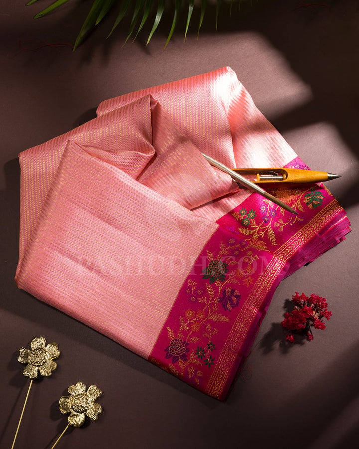Candy Pink With Rani Pink Kanjivaram Silk Saree-S1692(B)