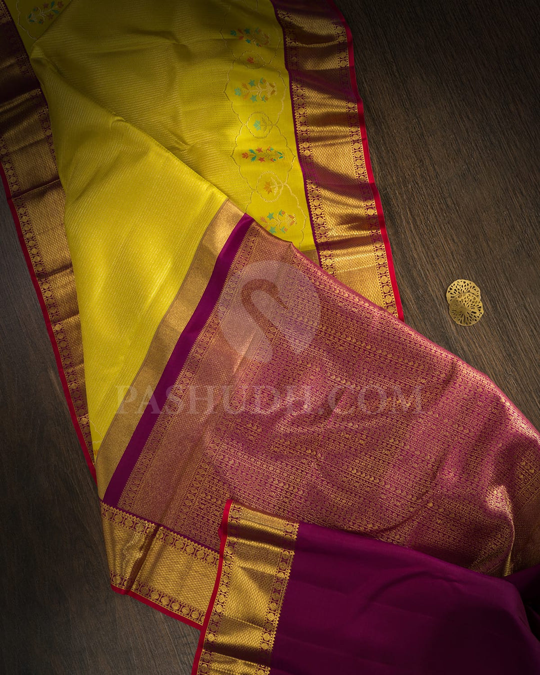 Lime Yellow With Magenta Kanjivaram Silk Saree-S1718(A)