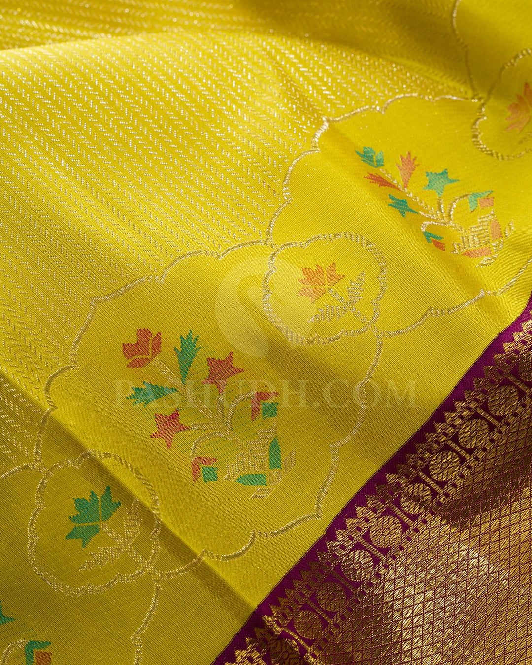 Lime Yellow With Magenta Kanjivaram Silk Saree-S1718(A)