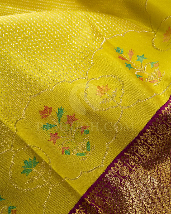 Lime Yellow With Magenta Kanjivaram Silk Saree-S1718(A)