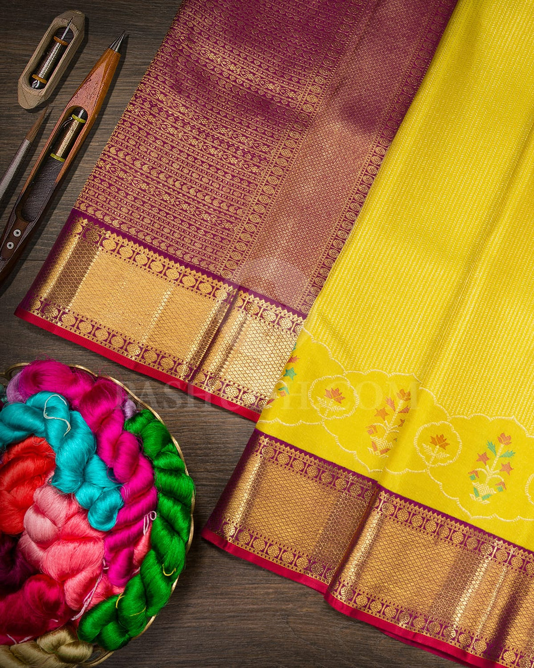 Lime Yellow With Magenta Kanjivaram Silk Saree-S1718(A)