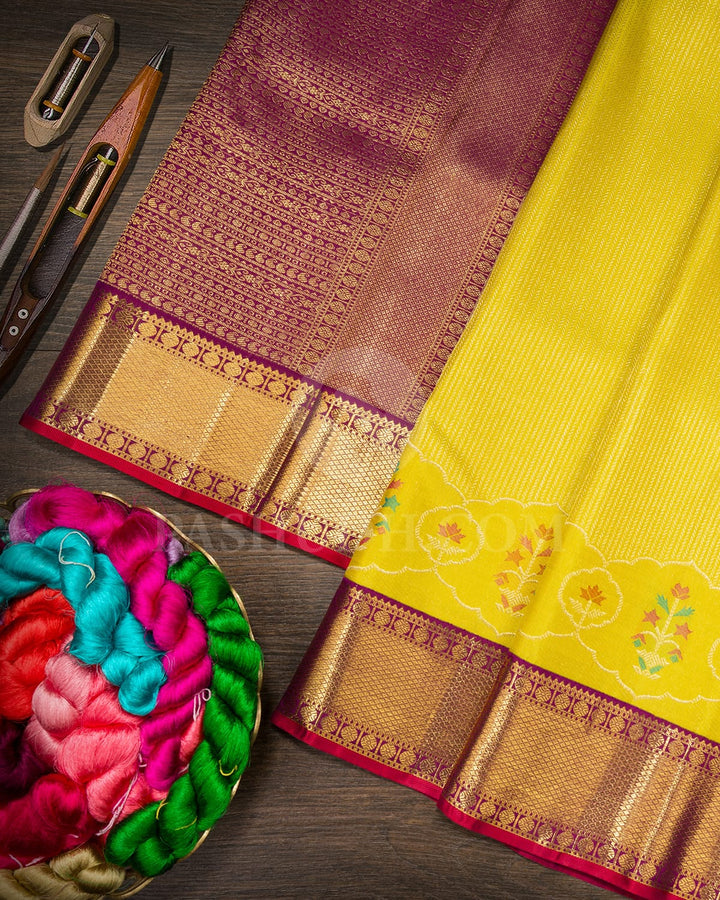Lime Yellow With Magenta Kanjivaram Silk Saree-S1718(A)