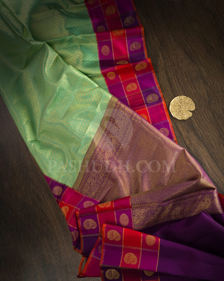 Mint Green With Violet Kanjivaram Silk Saree-S1685(B)