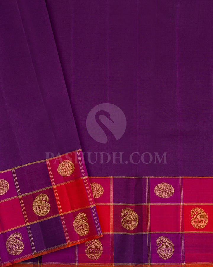 Mint Green With Violet Kanjivaram Silk Saree-S1685(B)