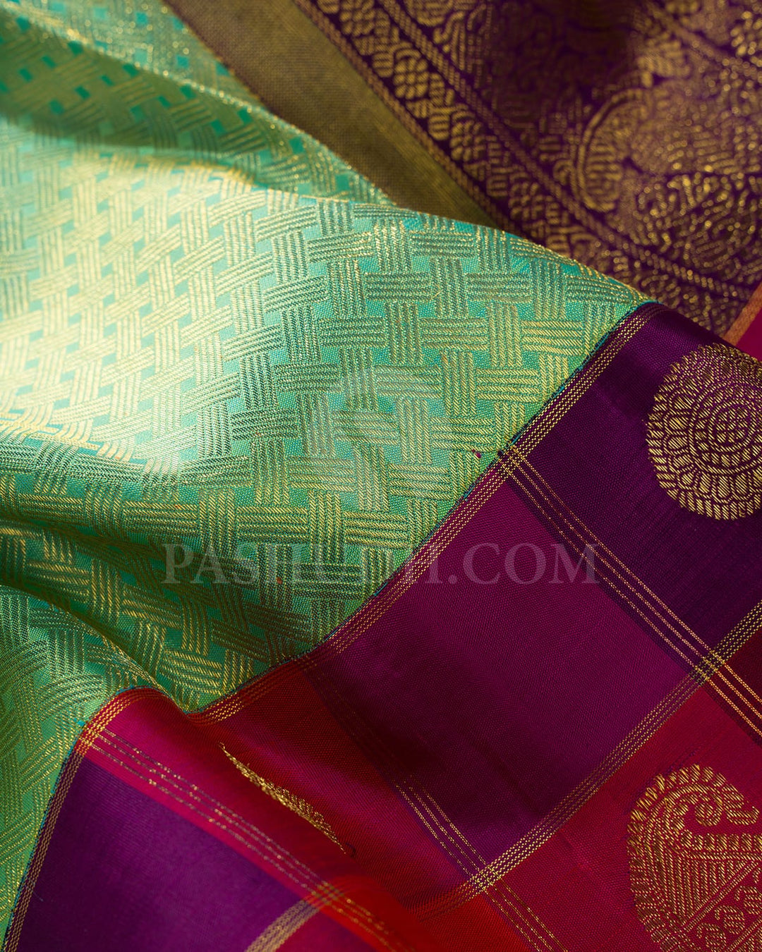 Mint Green With Violet Kanjivaram Silk Saree-S1685(B)