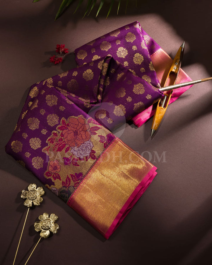Violet And Rouge Pink Kanjivaram Silk Saree-S1721(A)
