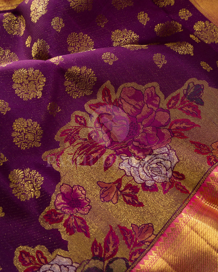 Violet And Rouge Pink Kanjivaram Silk Saree-S1721(A)