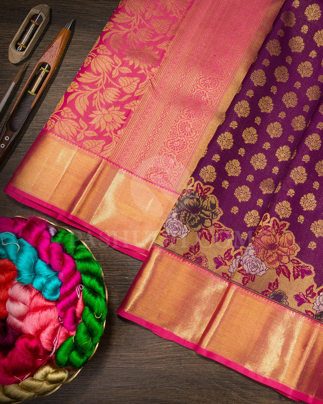 Violet And Rouge Pink Kanjivaram Silk Saree-S1721(A)