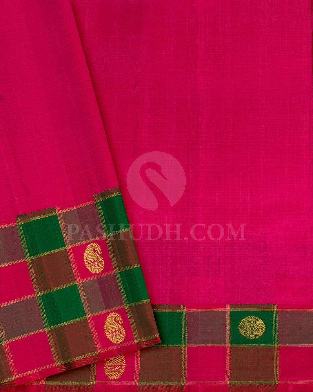 Golden Organza Shimmer Pink With Green Kanjivaram Silk Saree-S1720(A)