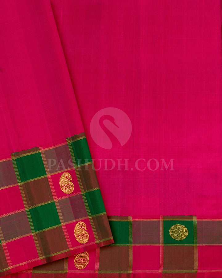 Golden Organza Shimmer Pink With Green Kanjivaram Silk Saree-S1720(A)