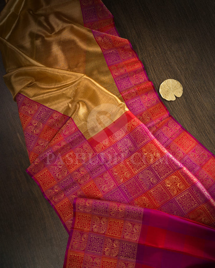 Antique Gold Tissue Shimmer With Multi Hued Kanjivaram Silk Saree-S1273(C)