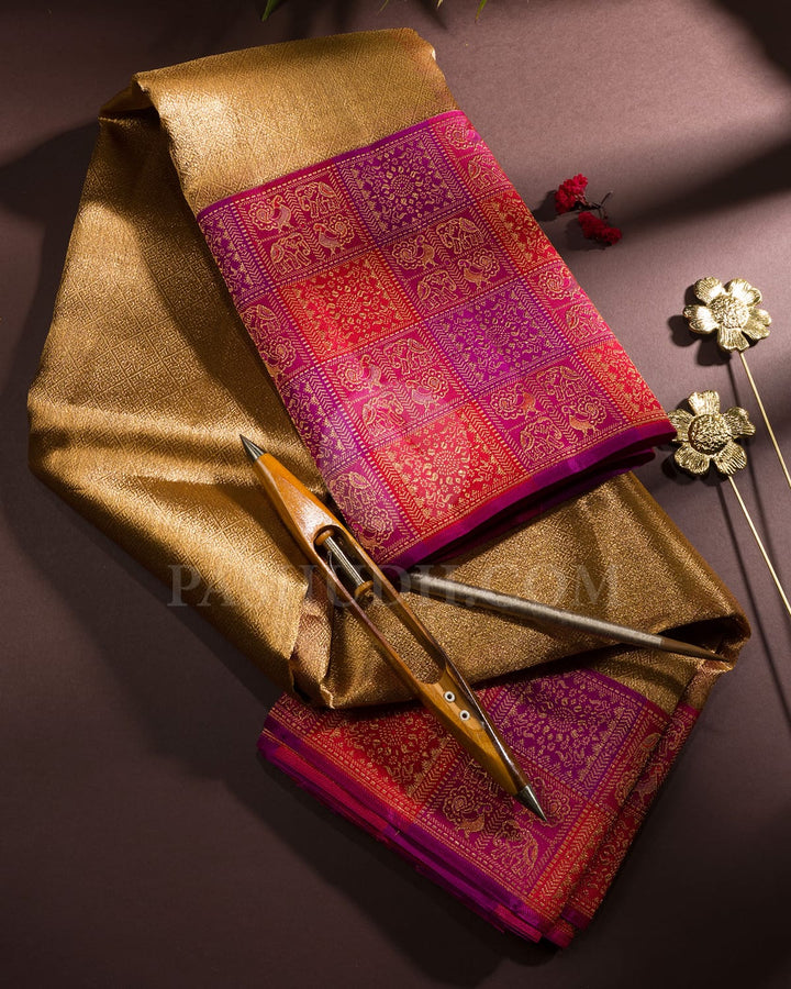 Antique Gold Tissue Shimmer With Multi Hued Kanjivaram Silk Saree-S1273(C)