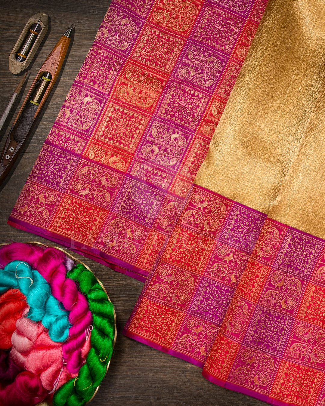 Antique Gold Tissue Shimmer With Multi Hued Kanjivaram Silk Saree-S1273(C)