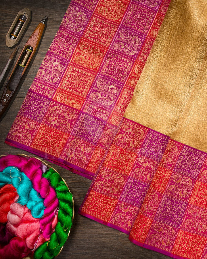 Antique Gold Tissue Shimmer With Multi Hued Kanjivaram Silk Saree-S1273(C)