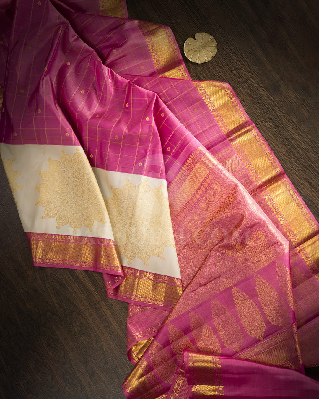 Lotus Pink With Cream Kanjivaram Silk Saree-S1703(B)
