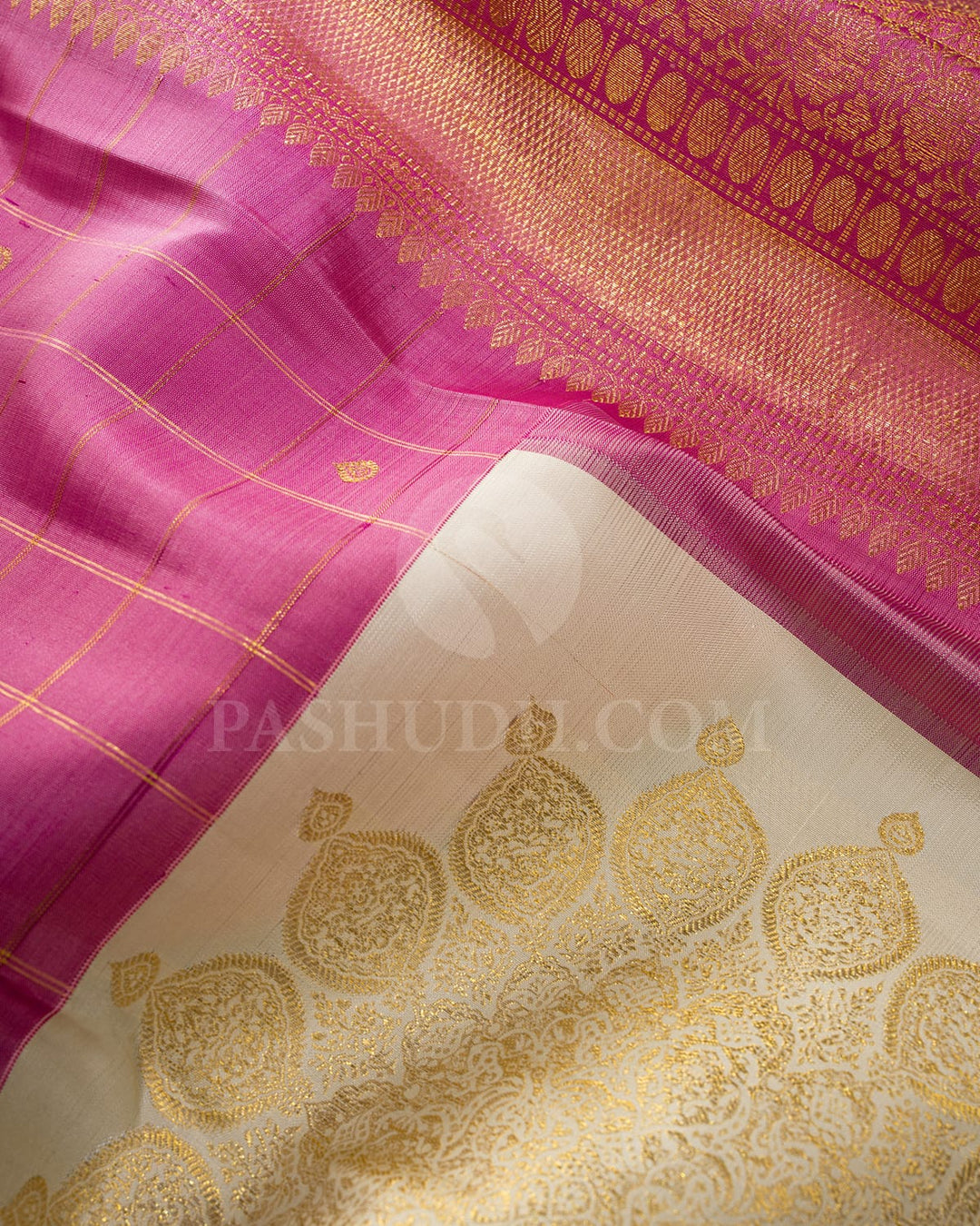 Lotus Pink With Cream Kanjivaram Silk Saree-S1703(B)