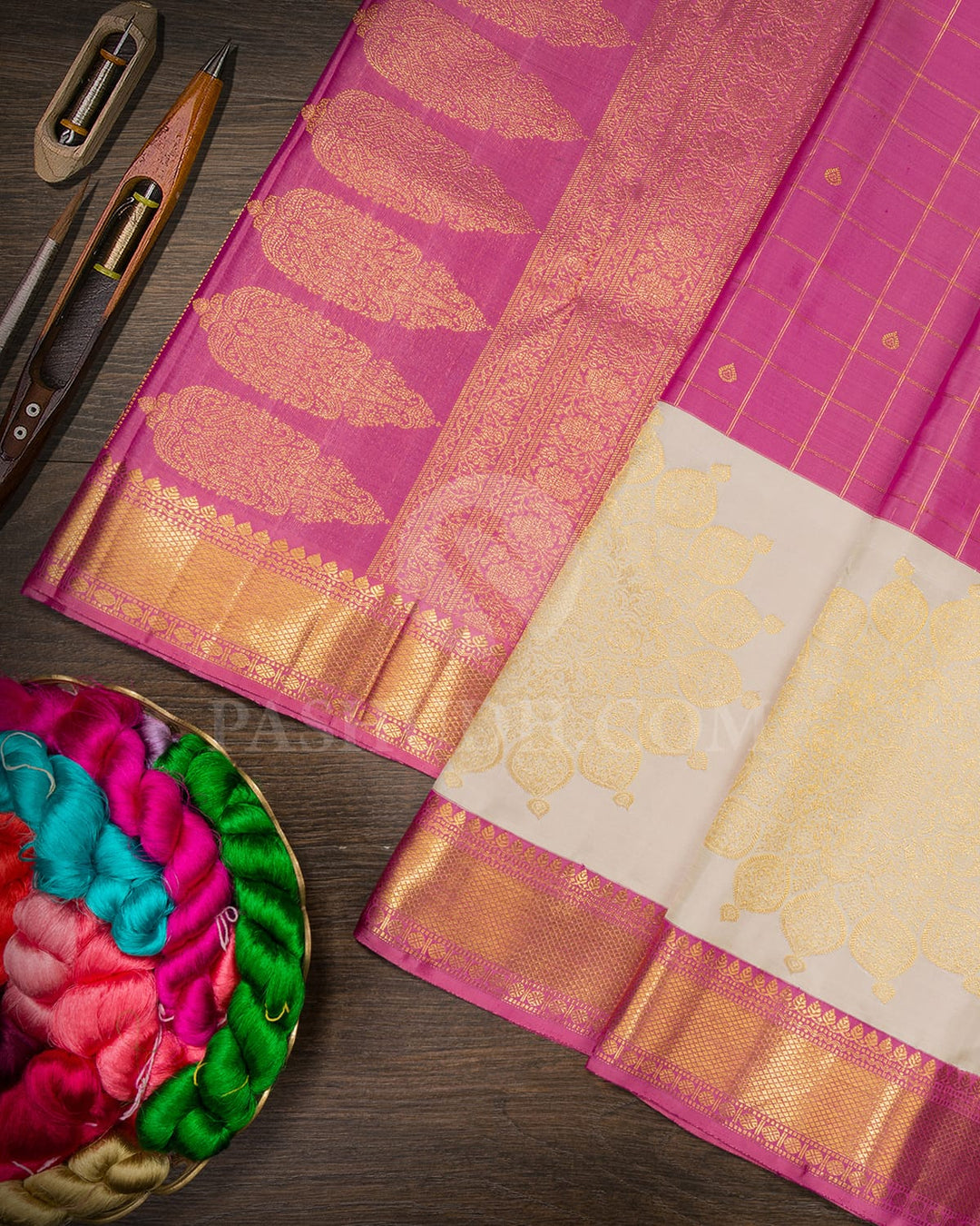 Lotus Pink With Cream Kanjivaram Silk Saree-S1703(B)