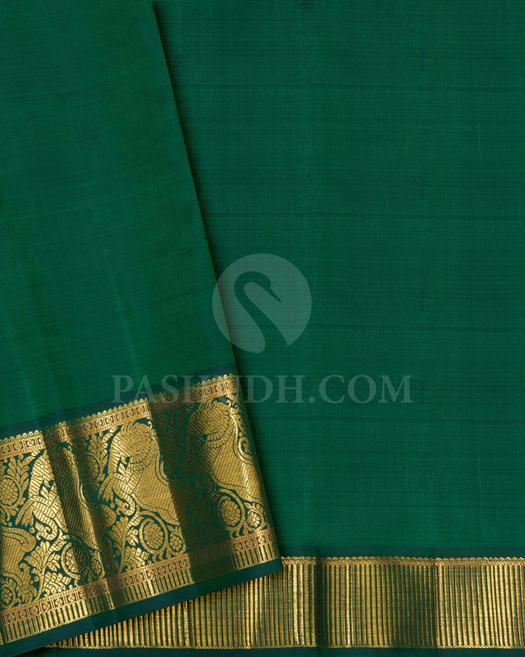Ivory With Emerald Green Kanjivaram Silk Saree-S1222(G)