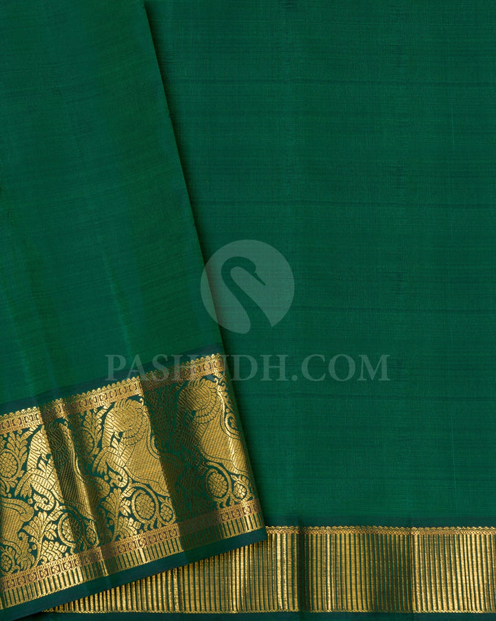 Ivory With Emerald Green Kanjivaram Silk Saree-S1222(G)