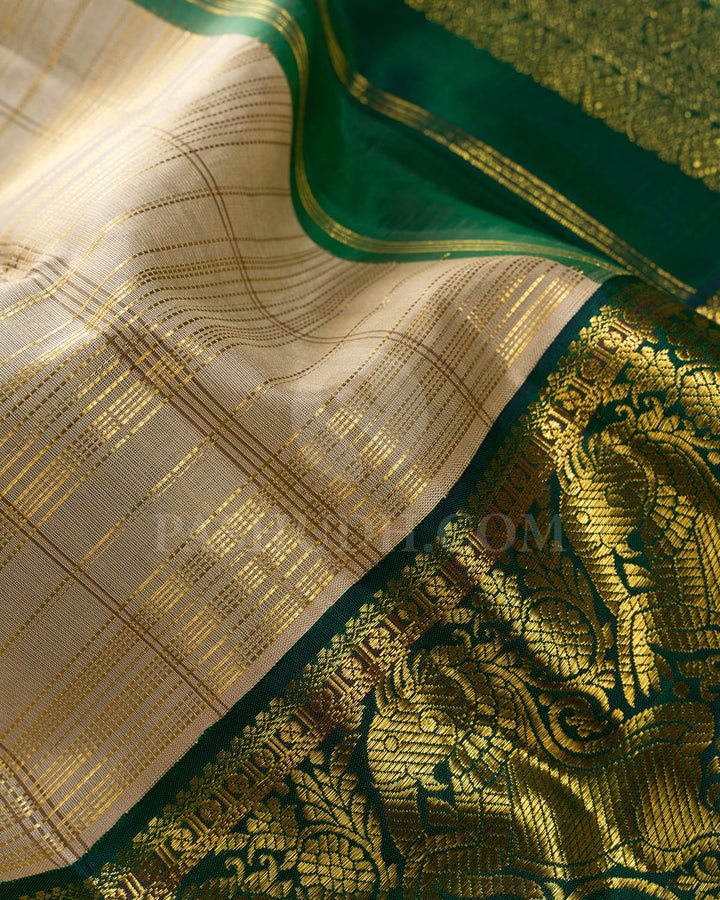 Ivory With Emerald Green Kanjivaram Silk Saree-S1222(G)