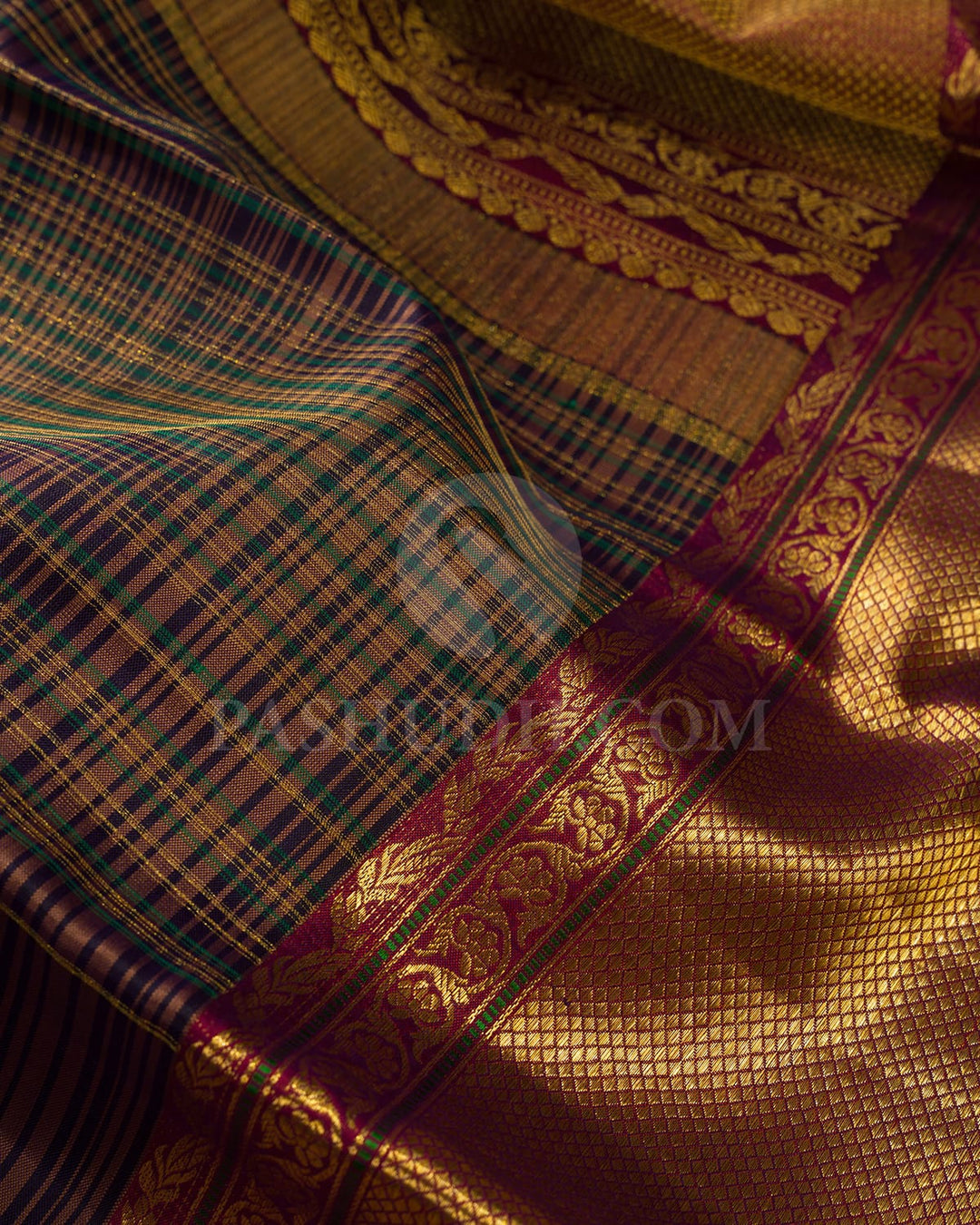 Dark Blue With Maroon Kanjivaram Silk Saree-D675(B)