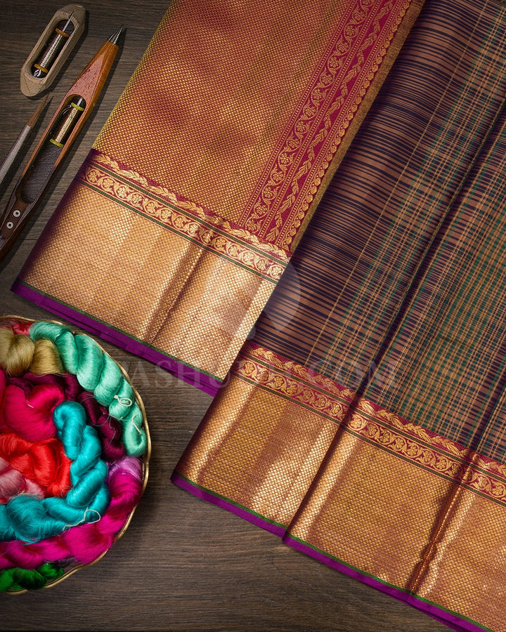 Dark Blue With Maroon Kanjivaram Silk Saree-D675(B)