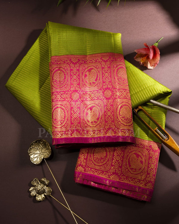 Fern Green And Rouge Pink Kanjivaram Silk Saree-S1735(A)