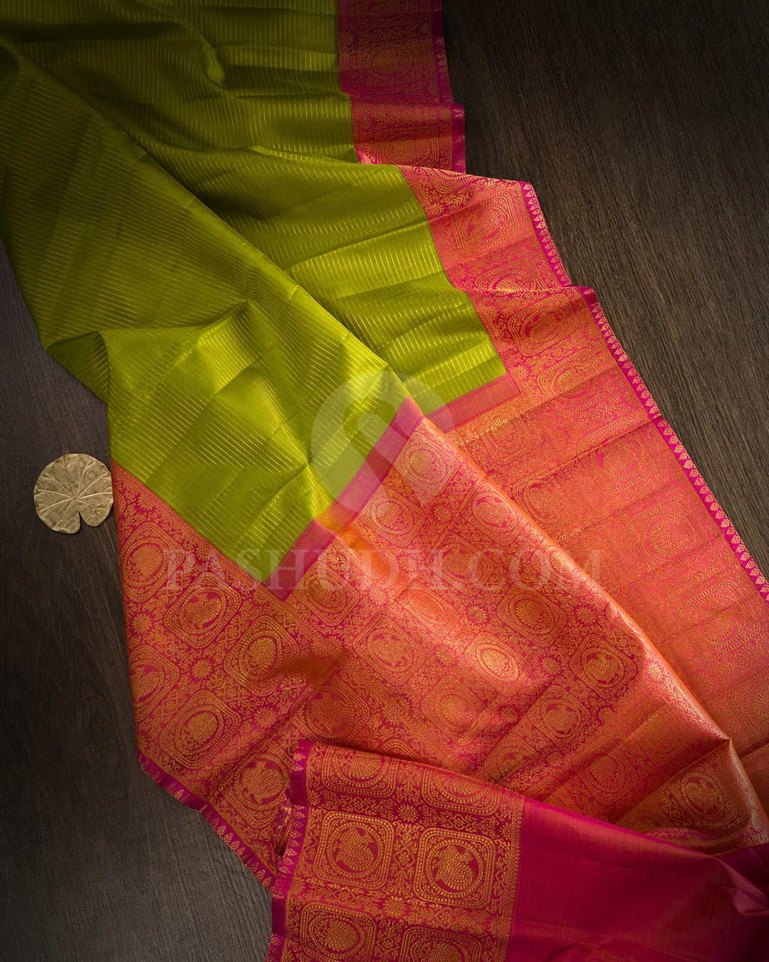 Fern Green And Rouge Pink Kanjivaram Silk Saree-S1735(A)