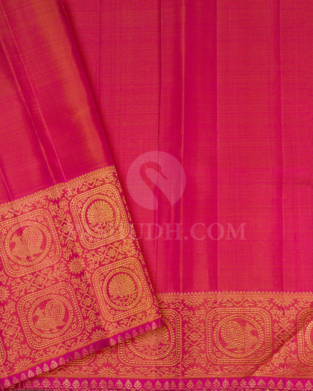 Fern Green And Rouge Pink Kanjivaram Silk Saree-S1735(A)