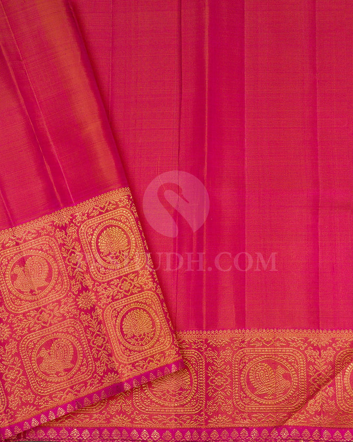 Fern Green And Rouge Pink Kanjivaram Silk Saree-S1735(A)