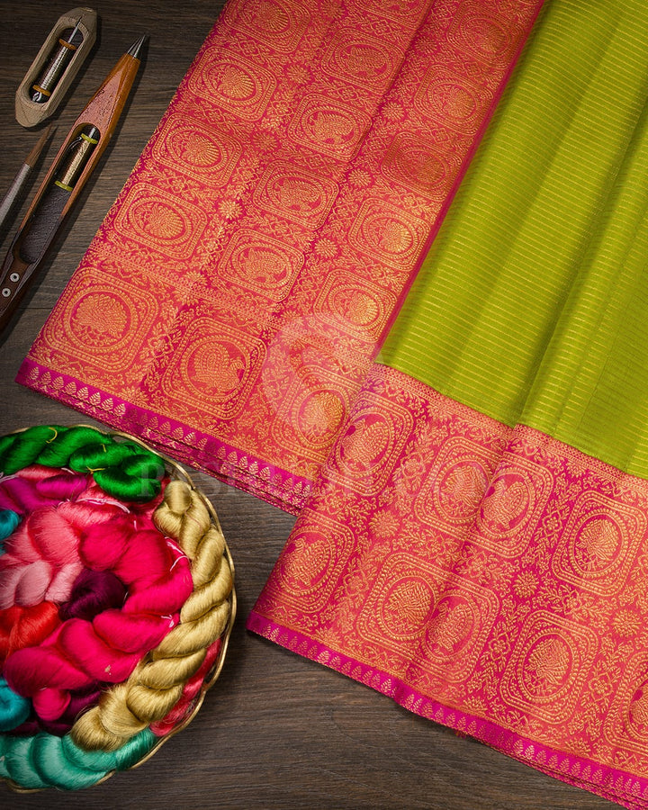 Fern Green And Rouge Pink Kanjivaram Silk Saree-S1735(A)