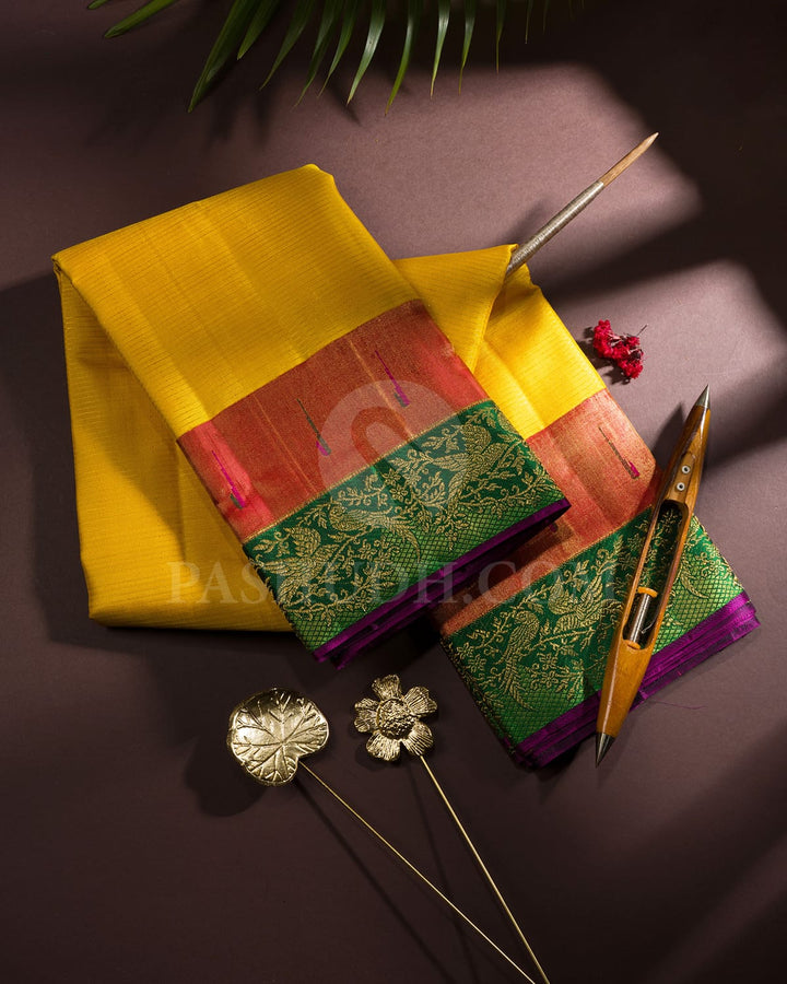 Yellow With Red And Green Kanjivaram Silk Saree-S1741(A)