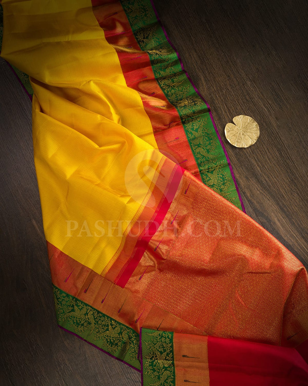Yellow With Red And Green Kanjivaram Silk Saree-S1741(A)