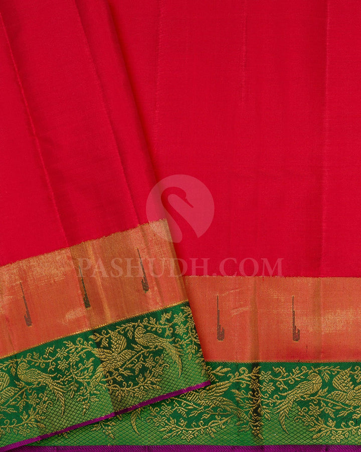 Yellow With Red And Green Kanjivaram Silk Saree-S1741(A)