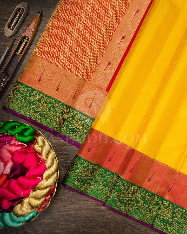 Yellow With Red And Green Kanjivaram Silk Saree-S1741(A)